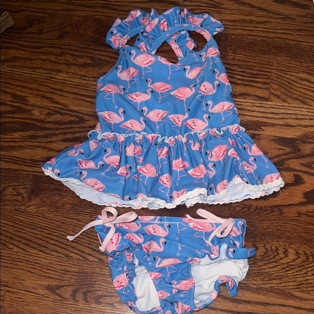 SweetHoney Blue and Pink Flamingo Kids Swim Bikini